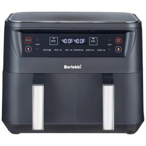 Fritadeira Elétrica AirFryer Dupla 8L de Capacidade com Painel de Controle Digital e 6 Predefinições, 110V 1560W, BORLEBBI, Preto