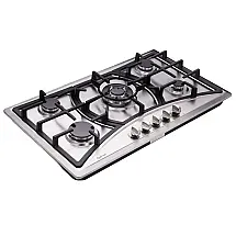 Cooktop a gás 5 bocas Deli-Kit inox escovado embutir dupla alimentação queimador triplo 110V