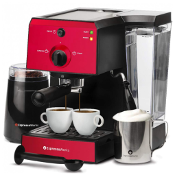 Cafeteira Elétrica Expresso 1.2L com Espumador e Moedor 15 Bar 1350W, 110v, ESPRESSOWORKS, Vermelho