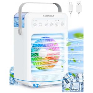 Climatizador Portátil 3 em 1 com 4 Velocidades e Temporizador, KEERCIGA F2, Branco