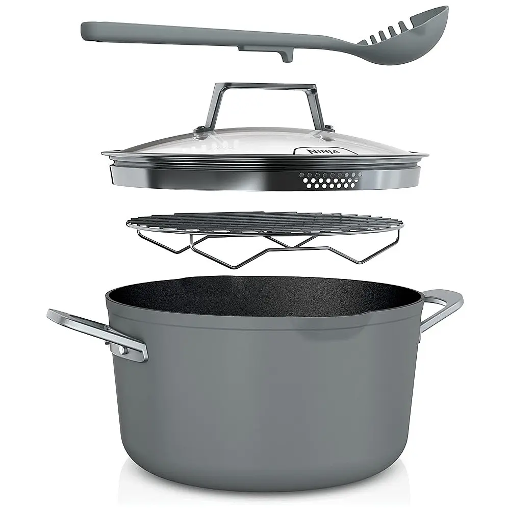 Panela Antiaderente 7L Pode ir Ao Forno Suporta até 260C Aço Inoxidável, NINJA CW202GY, Cinza