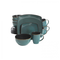 Aparelho de Jantar com 16 Peças em Cerâmica, Serve 4 Pessoas, Gibson Elite Soho, Azul Petróleo