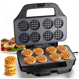 Máquina de Waffle Mini, 8 Minis Waffles, Ferro de Waffle Antiaderente com Aquecimento Rápido, Perfeita para Café da Manhã em Casa, Família