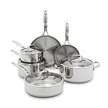 Jogo de Panelas GreenPan Valencia Pro 10 Peças Aço Inox Tri-ply Acabamento Espelho Compatível com Indução