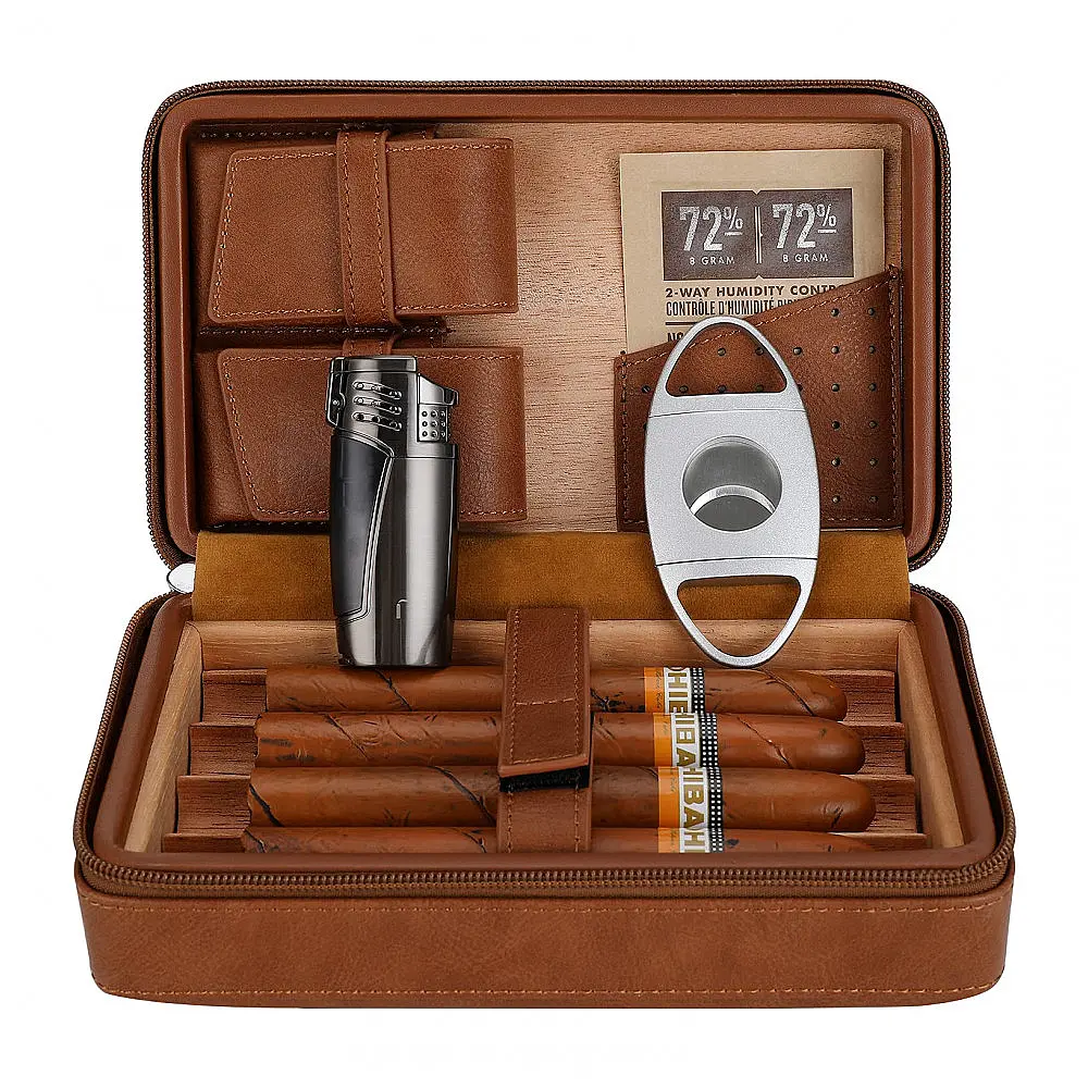 Humidor de Viagem CiTree Marrom Cedro e Couro com Kit Acessórios