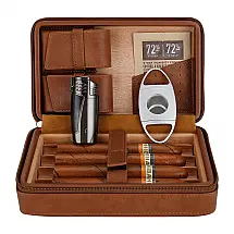 Humidor de Viagem CiTree Marrom Cedro e Couro com Kit Acessórios