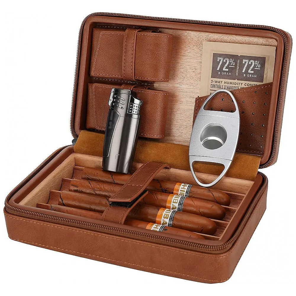 Humidor de Viagem CiTree Marrom Cedro e Couro com Kit Acessórios — foto 2