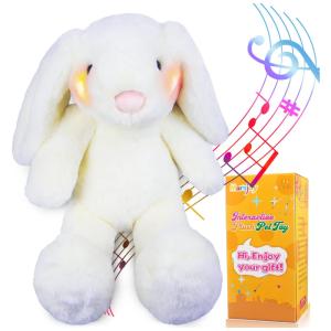 Coelho de Pelúcia Coleção Páscoa com Luz LED e 30 Músicas Infantis, Marsjoy, Branco