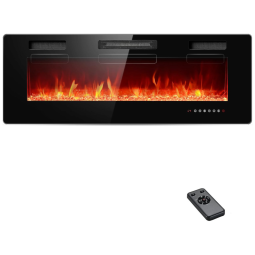 Lareira Elétrica de Embutir A45x127L cm com Temporizador, Chamas de LED Linear, Controle Remoto e Digital, 110V 1500W, Rintuf, Preta