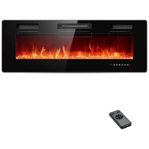 Lareira Elétrica de Embutir A45x127L cm com Temporizador, Chamas de LED Linear, Controle Remoto e Digital, 110V 1500W, Rintuf, Preta