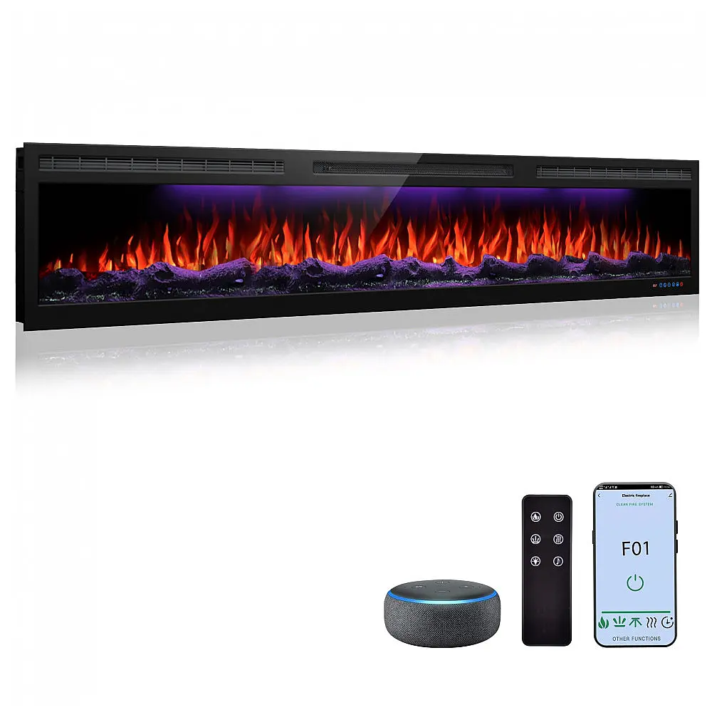 Lareira Elétrica de Embutir A44x182L com Controle por APP e Chamas Multicoloridas, 110V 1500W, Dreamflame, Preta