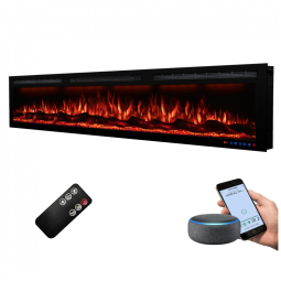 Lareira Elétrica de Embutir A44x182L com Controle por APP e Chamas Multicoloridas, 110V 1500W, Dreamflame, Preta