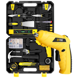 Kit de Ferramentas com Maleta de Transporte e Parafusadeira, 176 Peças, Amarela, 110v, ENTAI, Amarelo