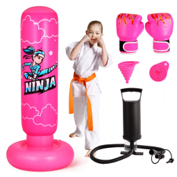 Saco de pancadas inflável infantil Onirii ninja rosa, 168cm, PVC, com luvas e bomba de