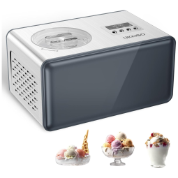 Máquina de Sorvete Automática 2L com 4 Modos, Tigela de Aço Inoxidável e Compressor Integrado, 110V 165W, UKKISO