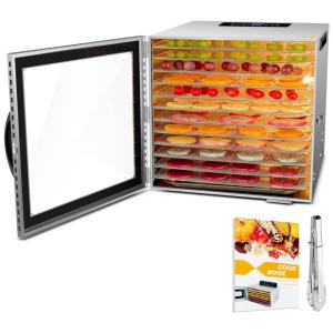 Desidratador de alimentos com 12 bandejas de desidratador em aço inoxidável, 110 V, VVINRC, Cinza