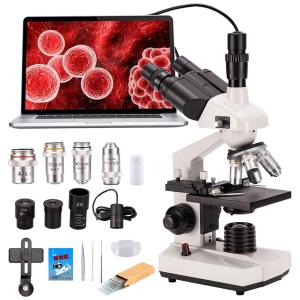 Microscópio Biológico 100X 2000X para Laboratório Escolar com Conjuntos de Lâmina e Adaptador de Telefone, 240V BOGRINUO