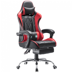 Cadeira Gamer Reclinável e Giratória com Apoio para Lombar, Cabeça e Pés, Homall, Vermelha