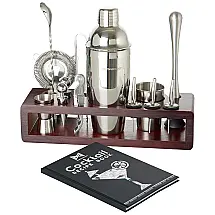 Kit Mixologia Profissional 24 Peças em Aço Inoxidável com Suporte e Livro de Receitas – Modern Mixology