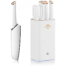 Conjunto de Facas Inteligente em Aço Inoxidável com Bloco de Bancada e Afiador Embutido, 6 Peças, ZEEKMUSS, Branco
