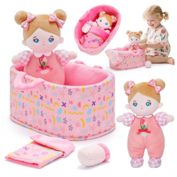 Baby OUOZZZ - Boneca Realista com Acessórios de Pelúcia, Enxoval Completo para Brincar e Dormir - Mini Rosa