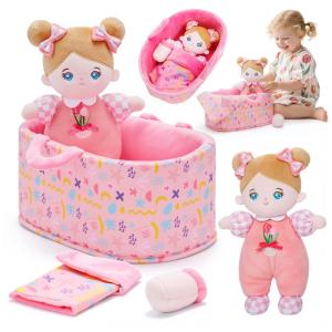 Baby OUOZZZ - Boneca Realista com Acessórios de Pelúcia, Enxoval Completo para Brincar e Dormir - Mini Rosa