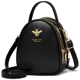 WGW Bolsa Feminina de Ombro Casual, Couro Sintético, WANGWANG WW02 1 Black, Preto