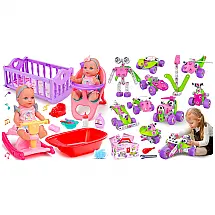 Kit STEM de Construção Rosa Tsomtto 14 em 1 com Conjunto de Cuidados de Boneca para Crianças a Partir de 3 Anos