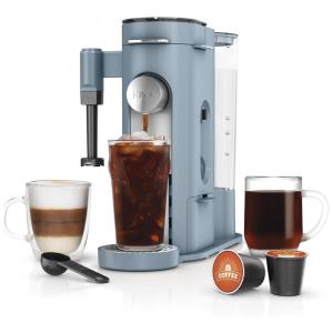 Máquina de Café Ninja Pods e Grounds Individual XL Compatível K-Cup 4 Estilos Reservatório 2 L Frother Integrado Tamanhos 177-710 mL Azul
