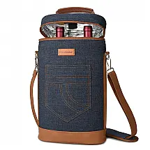 Tirrinia Bolsa Térmica Para Transporte de Vinhos até 2 Garrafas com Alça Ajustável, Azul Jeans