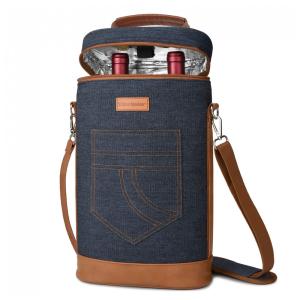 Tirrinia Bolsa Térmica Para Transporte de Vinhos até 2 Garrafas com Alça Ajustável, Azul Jeans
