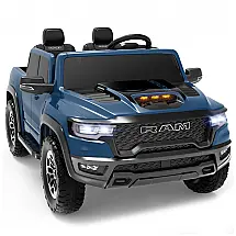 Carro Elétrico Infantil RAM 1500 24V Azul 2 Lugares com Controle Remoto, Bluetooth, Luzes LED, Baú e Cinto de Segurança