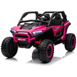 Carro Elétrico Infantil, Jeep UTV com Controle Remoto, Luz LED, Pneus EVA, Cinto de Segurança e Portas com Trava, 24V, Karbost, Rosa