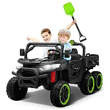 Caminhão Basculante Infantil Elétrico Letsgoride Preto e Verde 24V 2 Lugares 4 Motores 100W Caçamba Automática 4WD Bluetooth Música LED 6
