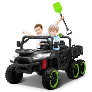 Caminhão Basculante Infantil Elétrico Letsgoride Preto e Verde 24V 2 Lugares 4 Motores 100W Caçamba Automática 4WD Bluetooth Música LED 6