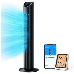 Ventilador de Torre Inteligente com 8 Velocidades 3 Modos Wi Fi Controle e App, 110V 34W, GOVEE H7101111, Preto