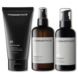 Kit Skincare Facial para Homens com 3 Passos, HOMMEFACE, Preto
