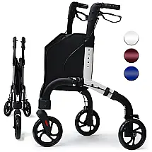 Andador de 3 Rodas para Idosos, Leve e Dobrável, Com Bolsa de Armazenamento, Auxílio à Mobilidade para Idosos, Retaoldth, Preto e Branco