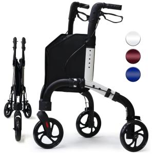 Andador de 3 Rodas para Idosos, Leve e Dobrável, Com Bolsa de Armazenamento, Auxílio à Mobilidade para Idosos, Retaoldth, Preto e Branco