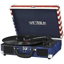 Vitrola Toca Discos 3 Velocidades, Entrada AUX, 45 RPM, 110v, VICTROLA VSC 550BT USA, Azul