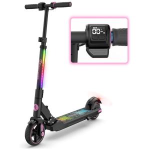 Patinete Elétrico para Crianças de 6 a 12 anos com Display de LED, Peso Max 60kg, EVERCROSS EV06C, Preto e Rosa