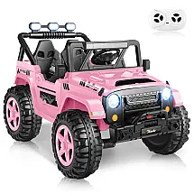 Jeep Elétrico Infantil 24V 2 Lugares Rosa Claro, Assento Extra Largo, Rodas Duráveis e Luz LED, Controle Remoto