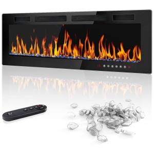 Lareira Elétrica de Embutir A45x106L com Controle Remoto e 12 Cores de Chamas, 110V 1500W, LEMBERI, Preta