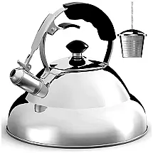Chaleira Apito Willow & Everett 3L Inox, Cabo Antitérmico, Fundo Triplo para Fogão Indução e Gás, Infusor Inox, Acabamento Espelhado