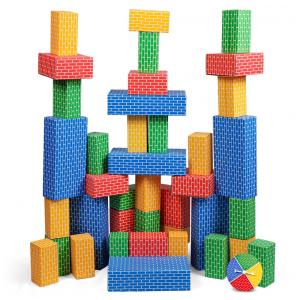 Kids Jumbo Cardboard Building Blocks – 40 Tijolos em 3 Tamanhos com Spinner e Cartões de Atividade, Brinquedo Educativo STEM