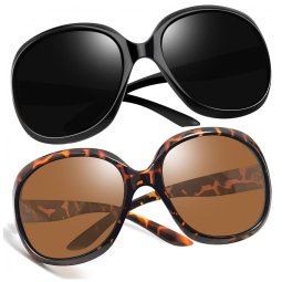 Óculos de Sol Feminino Polarizados com Proteção UV, Joopin D02, 2 Unidades, Preto e Marrom Tartaruga