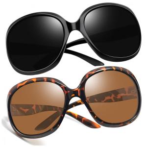 Óculos de Sol Feminino Polarizados com Proteção UV, Joopin D02, 2 Unidades, Preto e Marrom Tartaruga