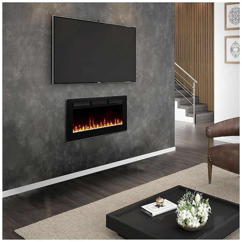 Lareira Elétrica de Embutir A49x121L cm com Controle Remoto, Chamas Realistas e Cama de Brasa Ajustável, 110V 1400W, Dimplex — foto 2