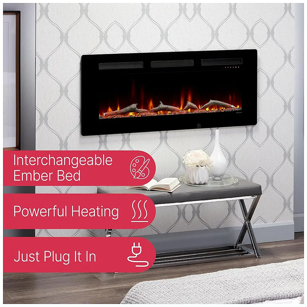 Lareira Elétrica de Embutir A49x121L cm com Controle Remoto, Chamas Realistas e Cama de Brasa Ajustável, 110V 1400W, Dimplex — foto 3