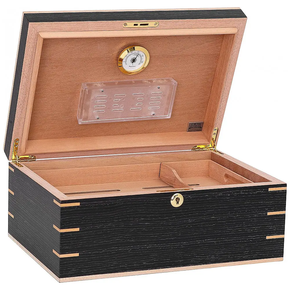 Humidor Desktop Humidor Supreme Carvalho Cinza com Detalhes em Bordo para 45-80 Charutos — foto 2